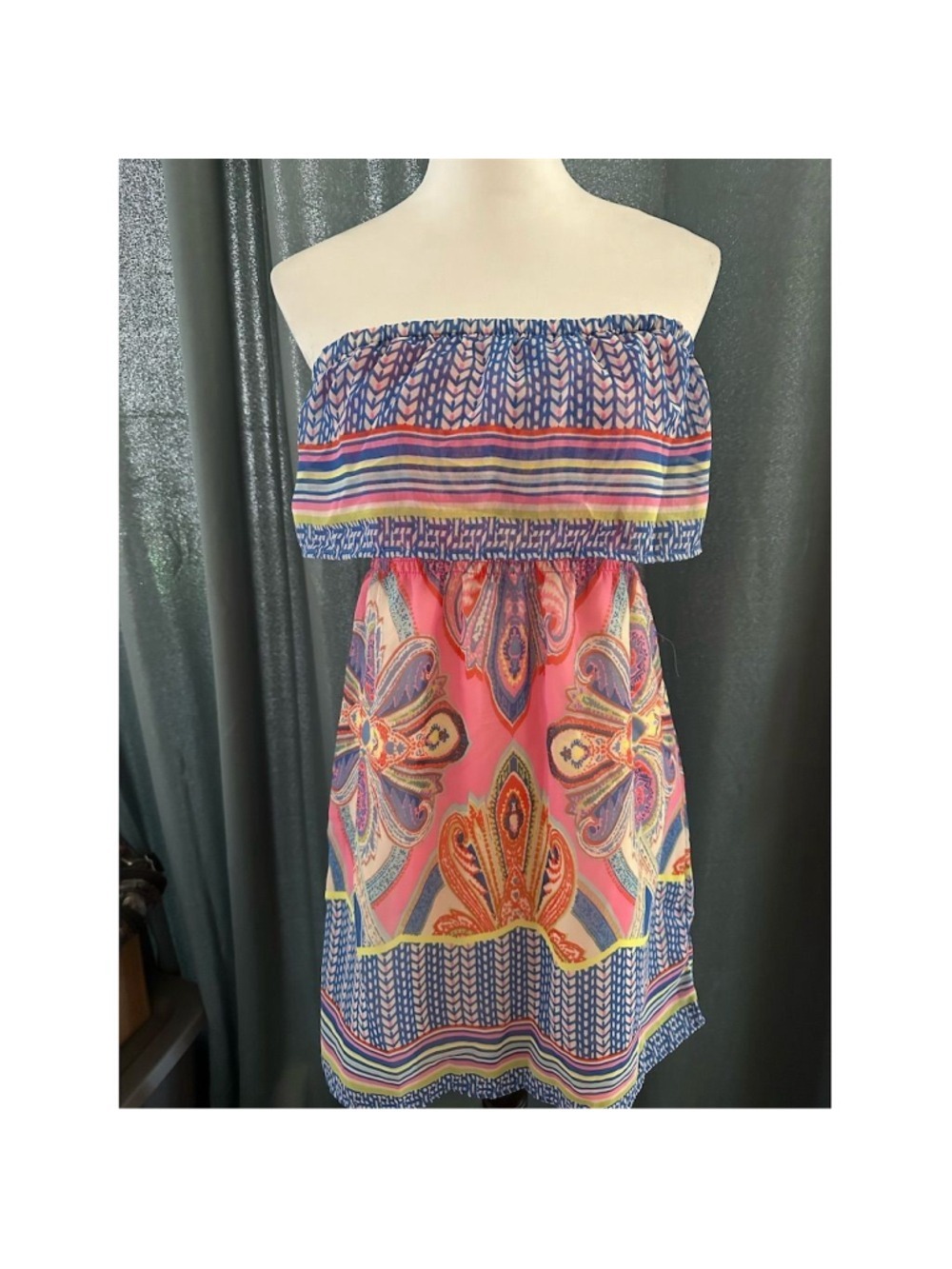 Red Camel Women's Bohemian, Vacation, Strapless Knee Length Dress M - Pink